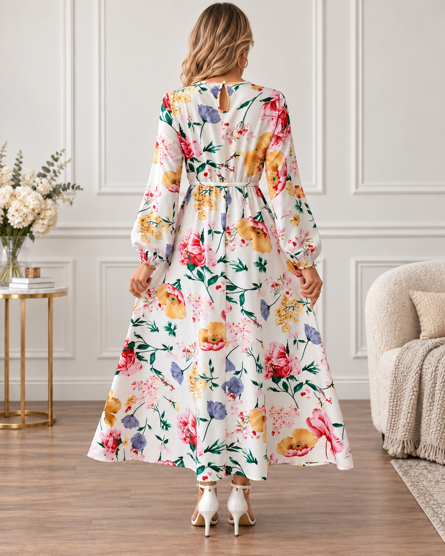 Women’s Floral Print Lantern Sleeves Maxi