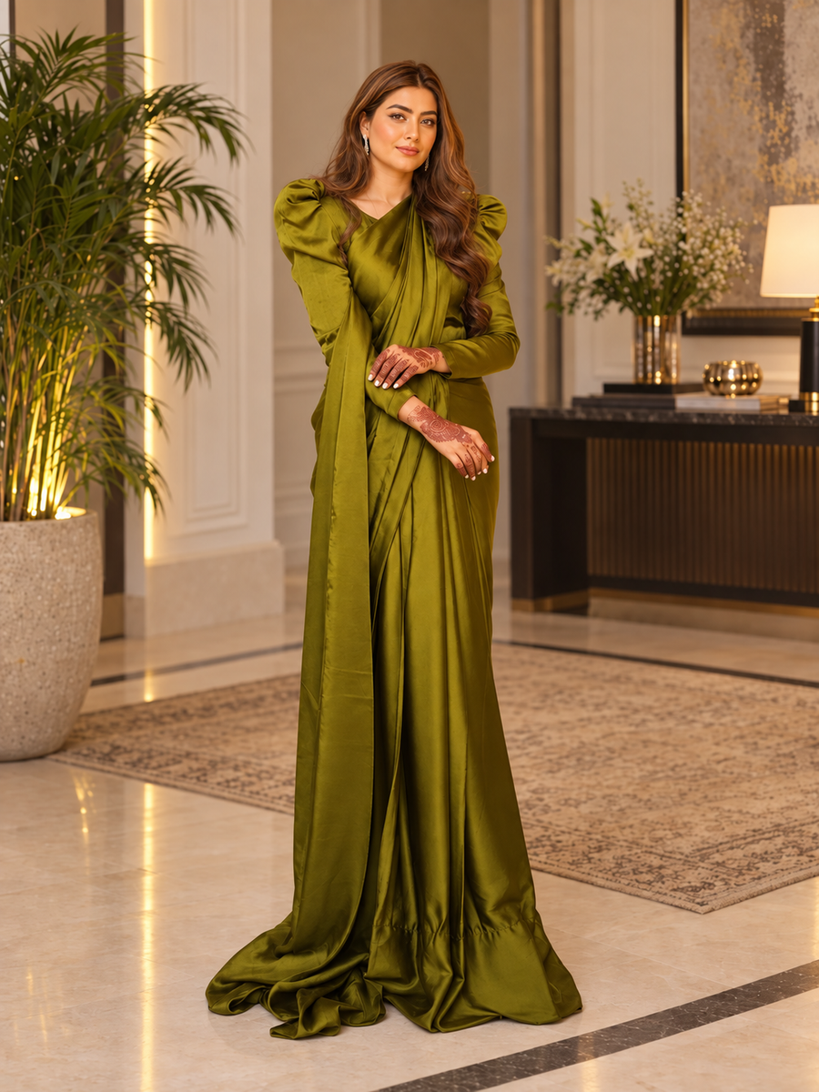 Dhani Silk Saree With Puffy Sleeves