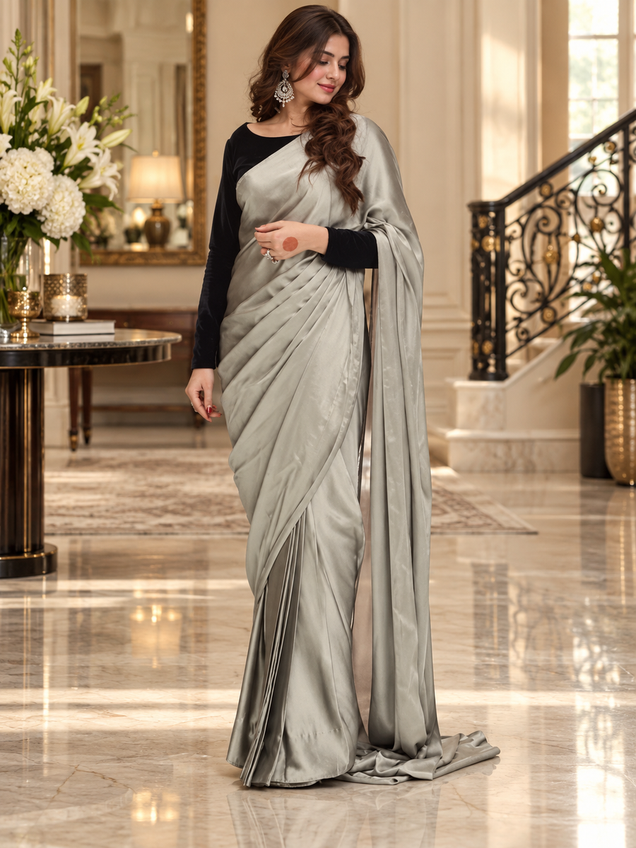 Black Velvet Blouse With Silk Saree