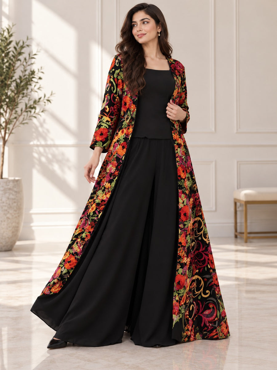 Black Jumpsuit With Floral Gown