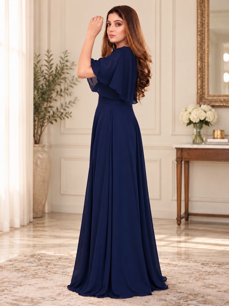 Blue Chiffon Frill Maxi