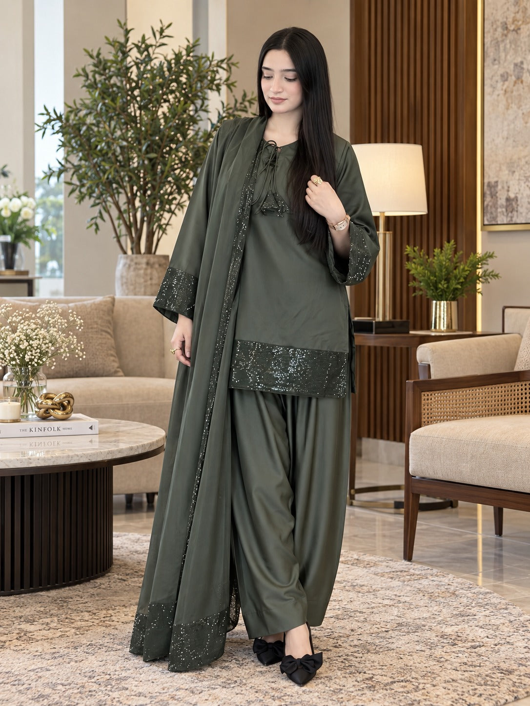 Greenish Sequin Farshi Set