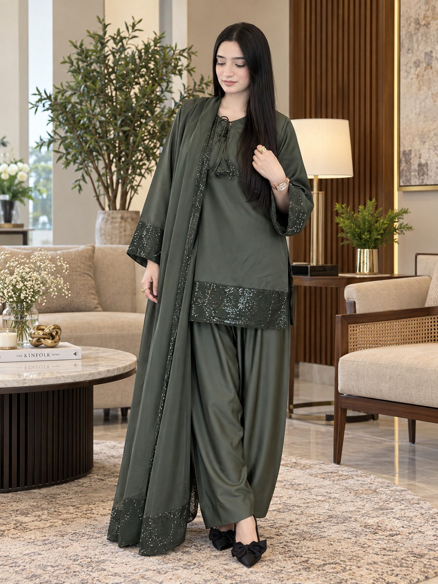 Greenish Sequin Farshi Set