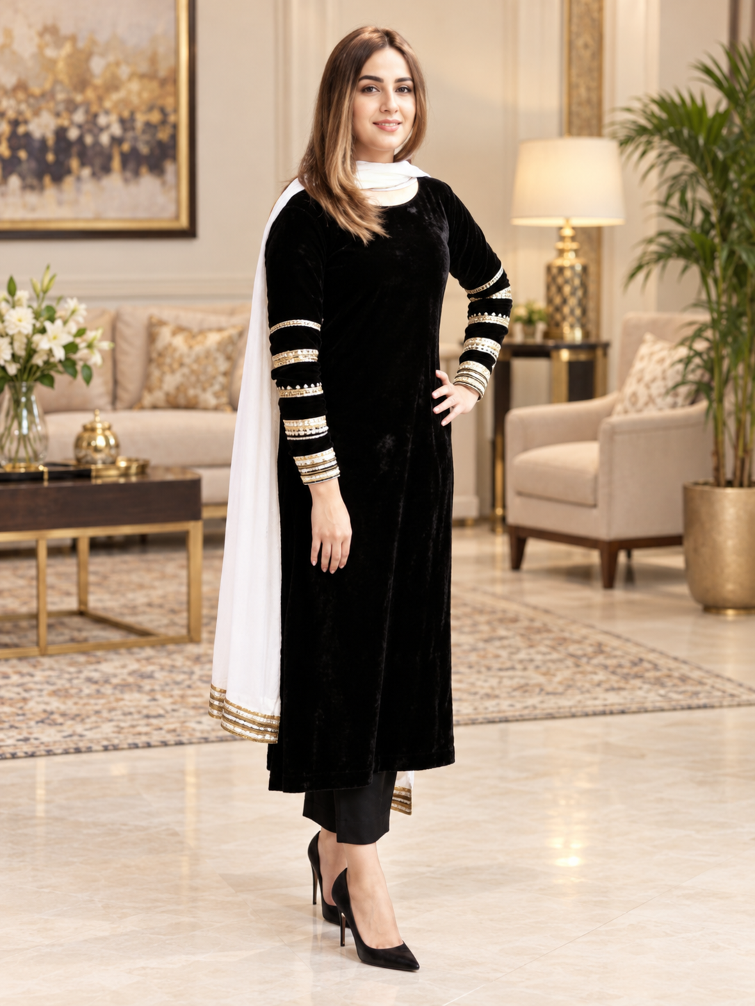 Black Velvet Dress (03 Piece)