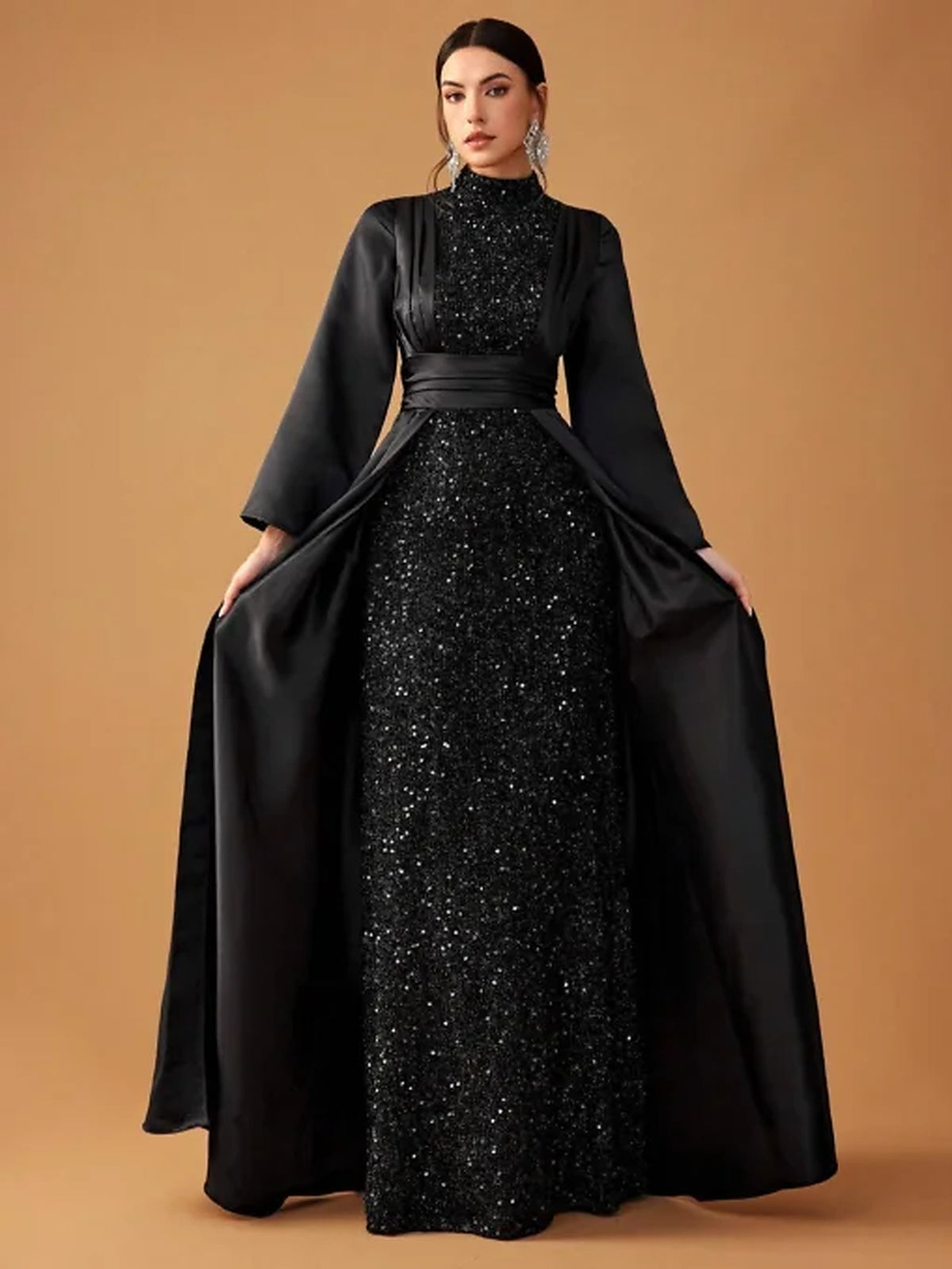 Women’s Full Sequin Mock Neck Maxi With Gown