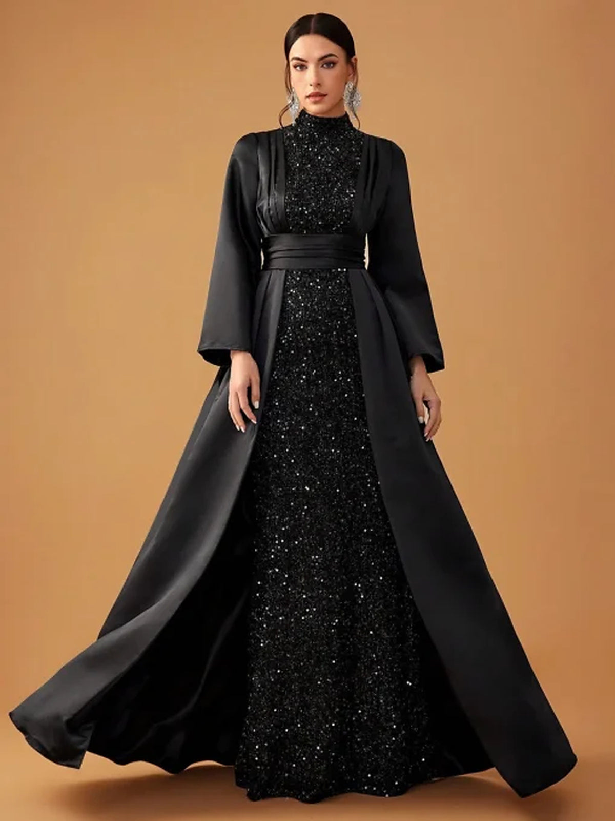 Women’s Full Sequin Mock Neck Maxi With Gown