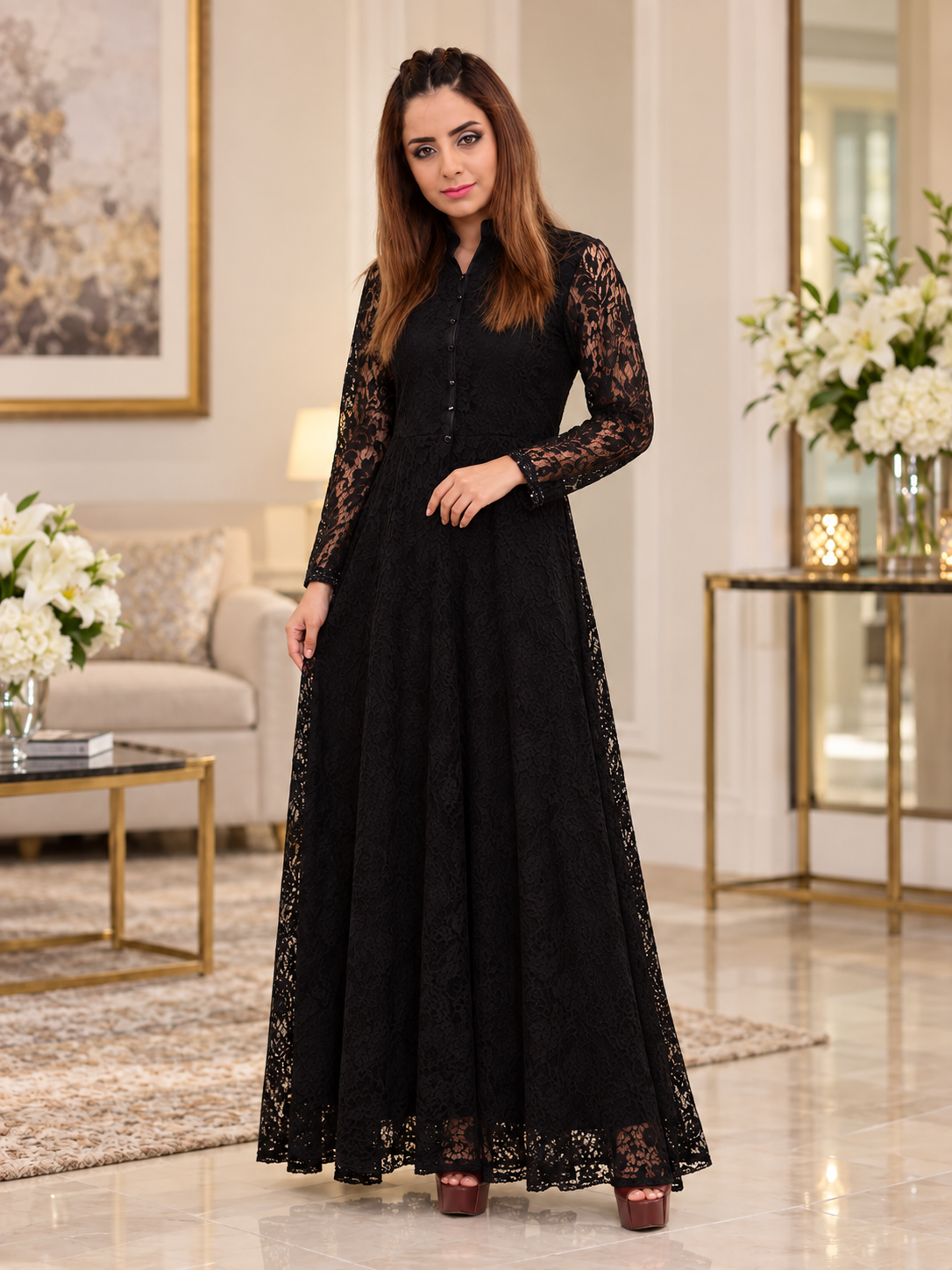 Black Long Net Maxi