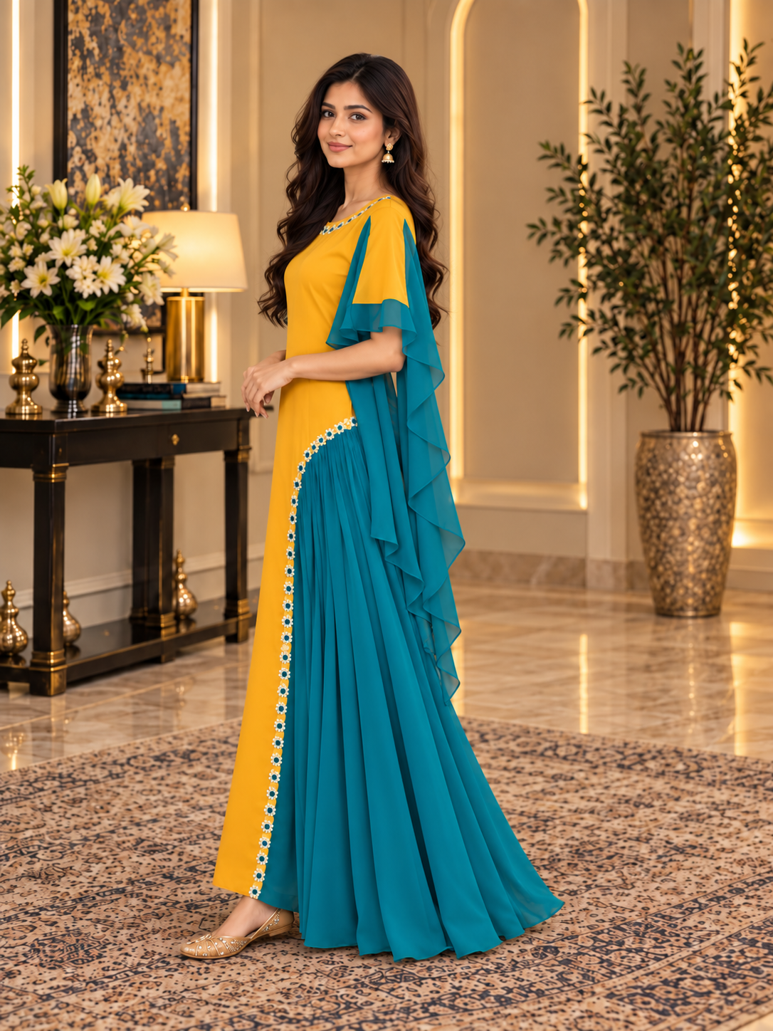 Color Contrasted Stylish Cuts Dress