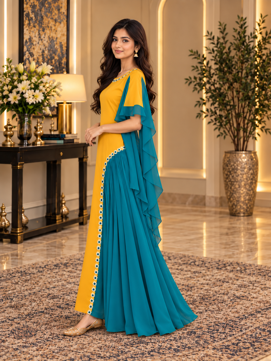 Color Contrasted Stylish Cuts Dress