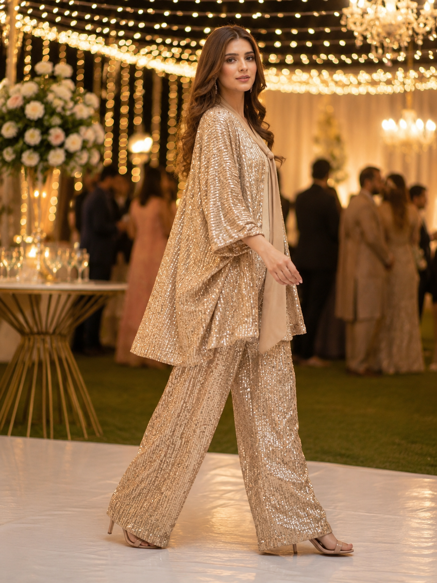 Women’s Cream Sequin Party Co Ord Set