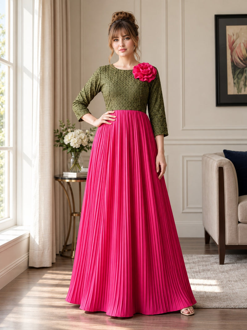 Color Contrasted 3D Flower Maxi