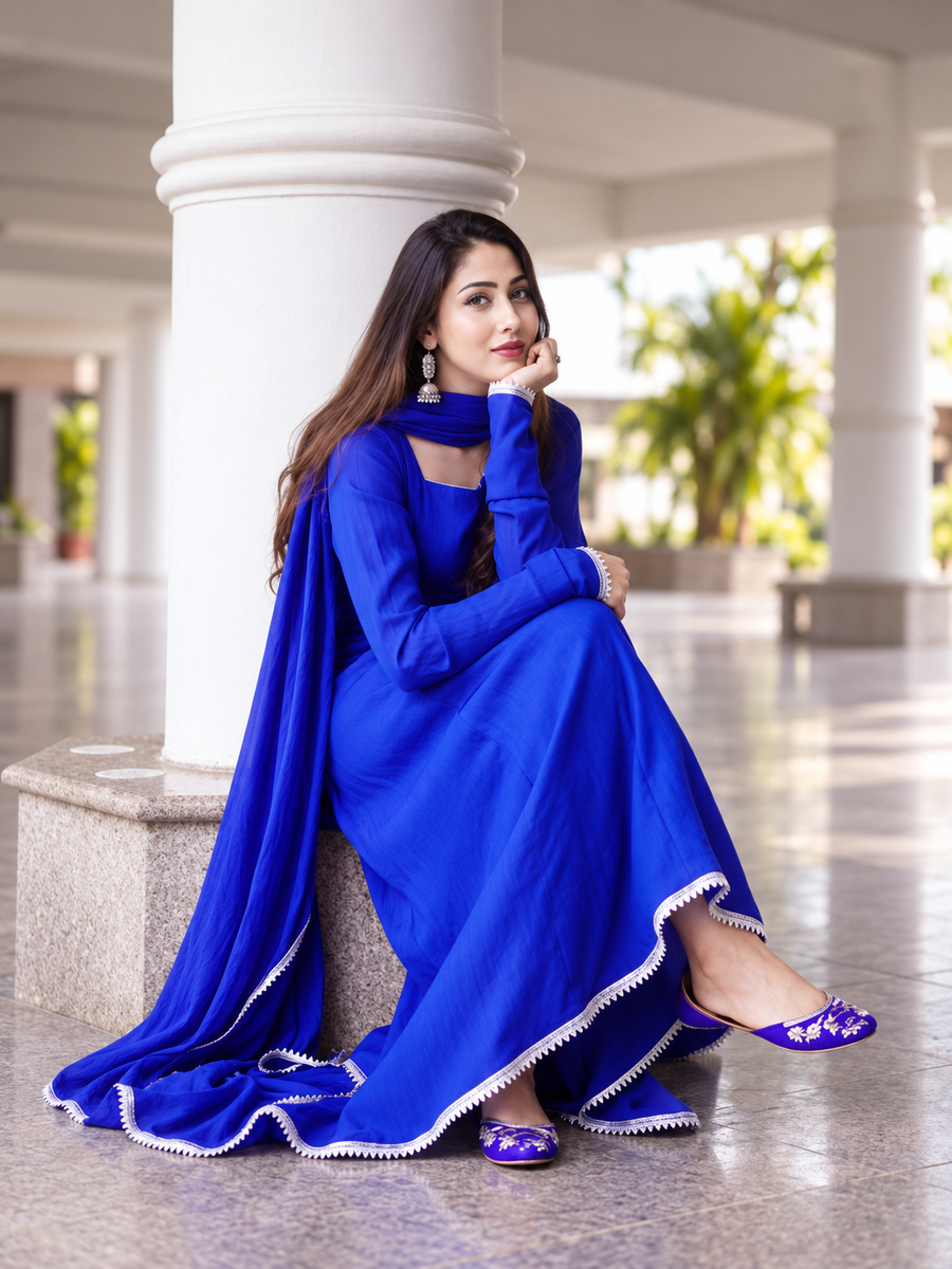 Blue Chiffon Maxi Dupatta With Silver Detailing