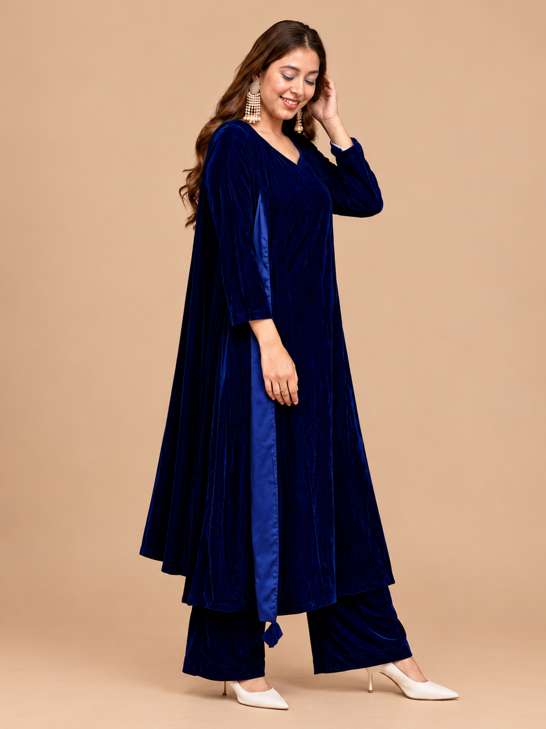 Blue Velvet Dress (03 Piece)