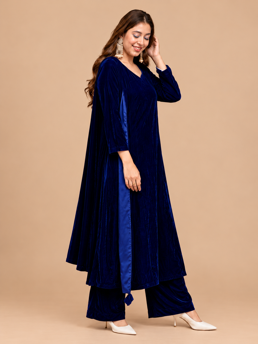 Blue Velvet Dress (03 Piece)