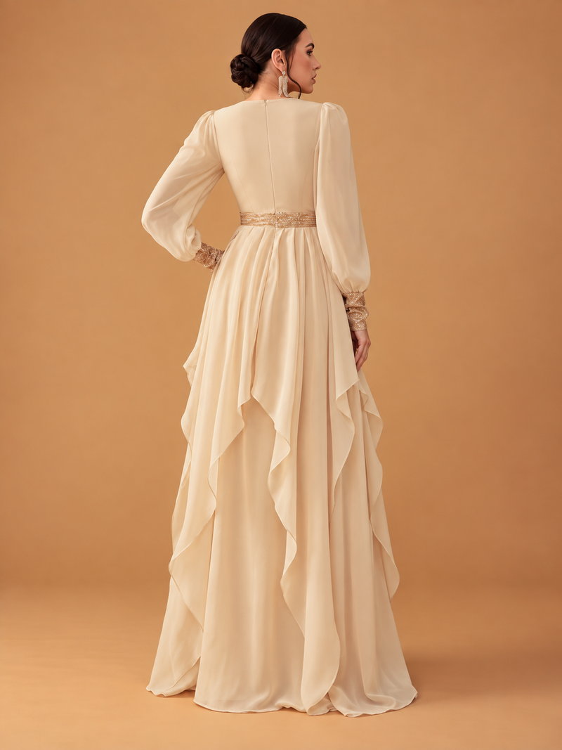 Golden Chiffon & Sequin Maxi