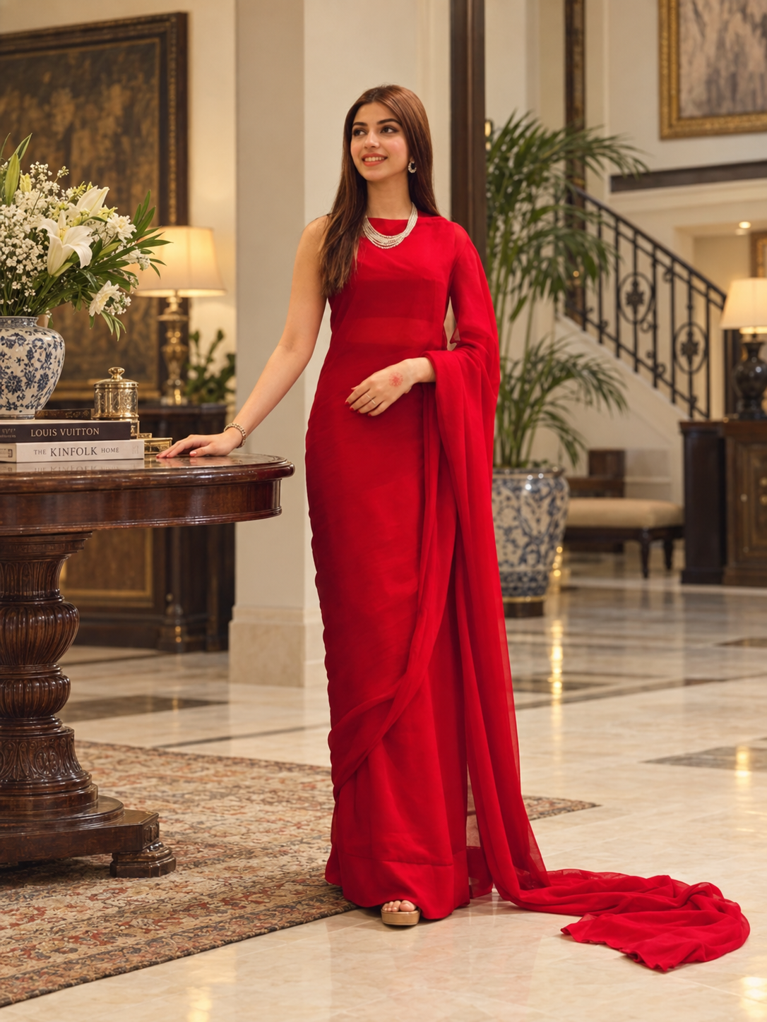 Red Chiffon Saree