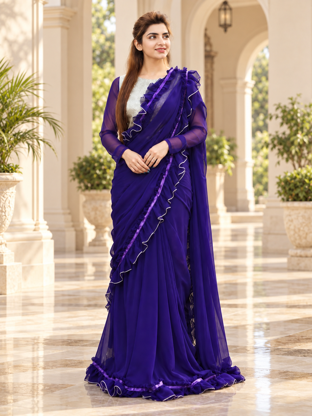 Purple Frill Saree