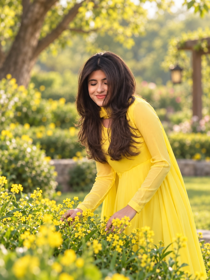 Lemon Chiffon Heavy Flare Maxi With Dupatta