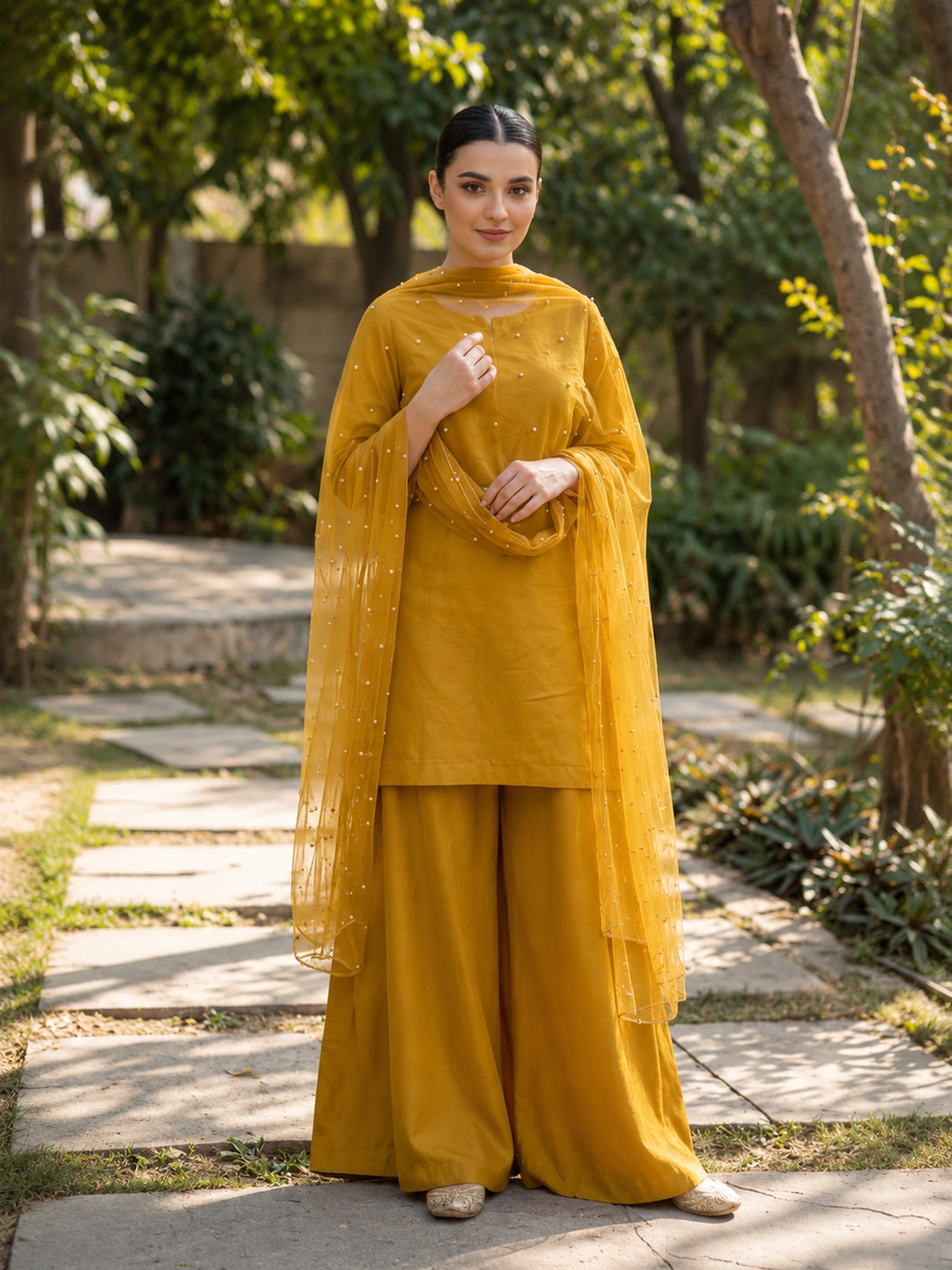 Women’s Stylish Dress With Moti Net Dupatta