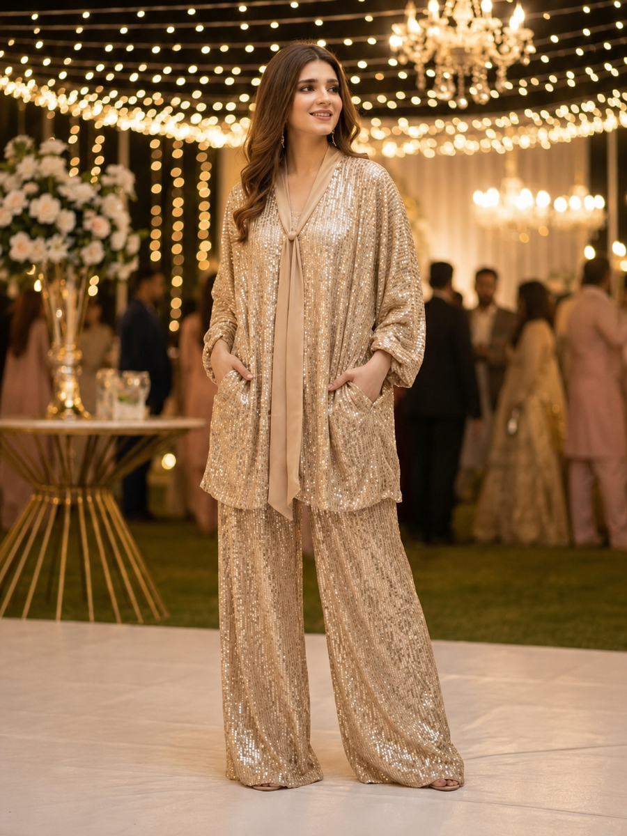 Women’s Cream Sequin Party Co Ord Set