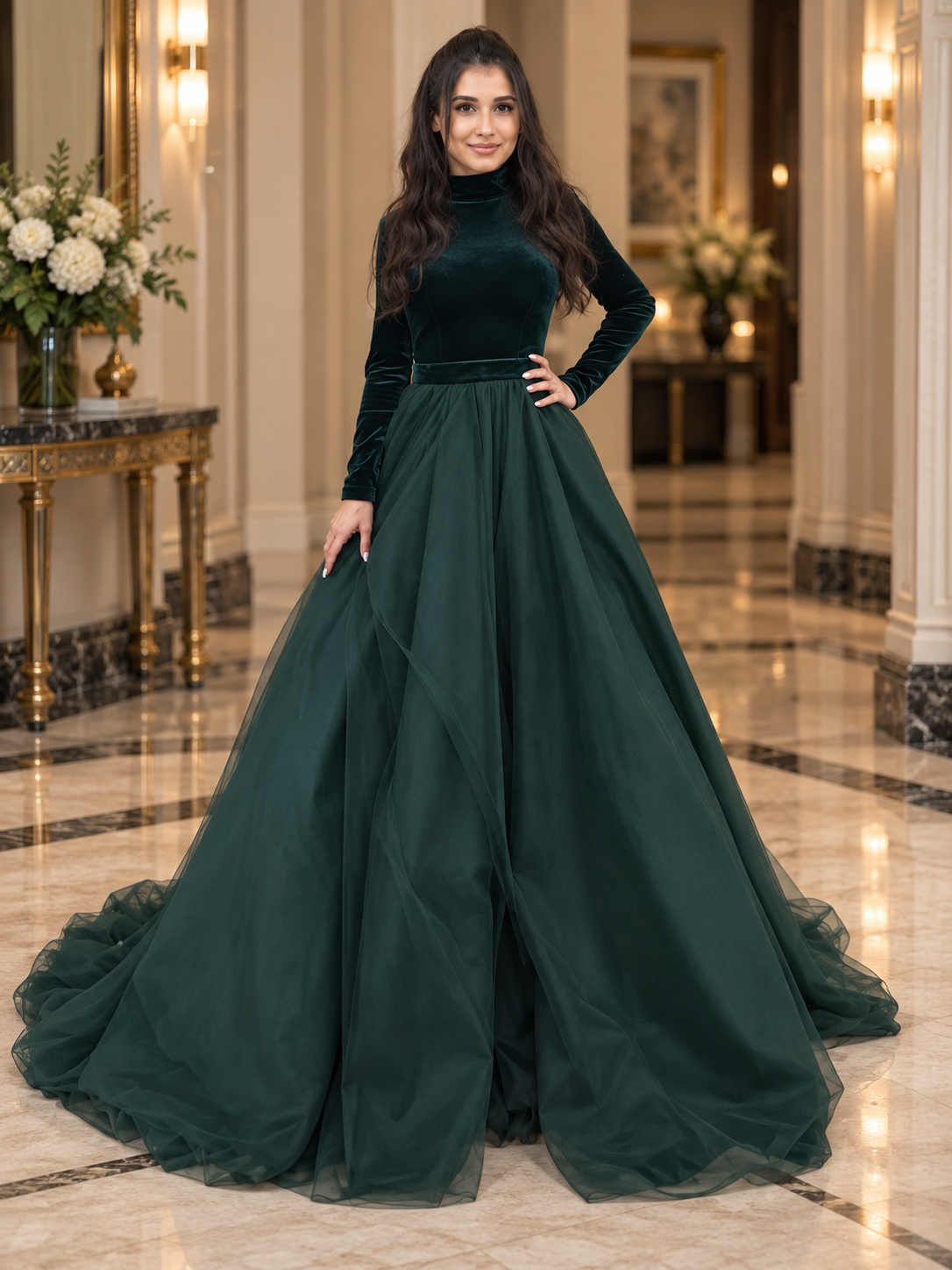 Velvet With Net Heavy Flare Maxi