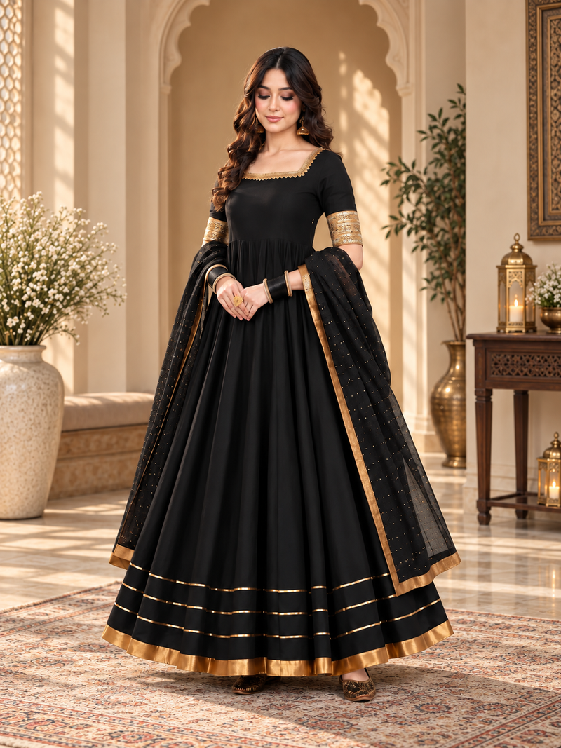 Women’s Exclusive Black & Golden Heavy Flair Dress