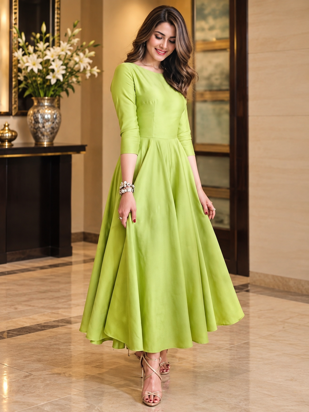 Parrot Green Silk Maxi