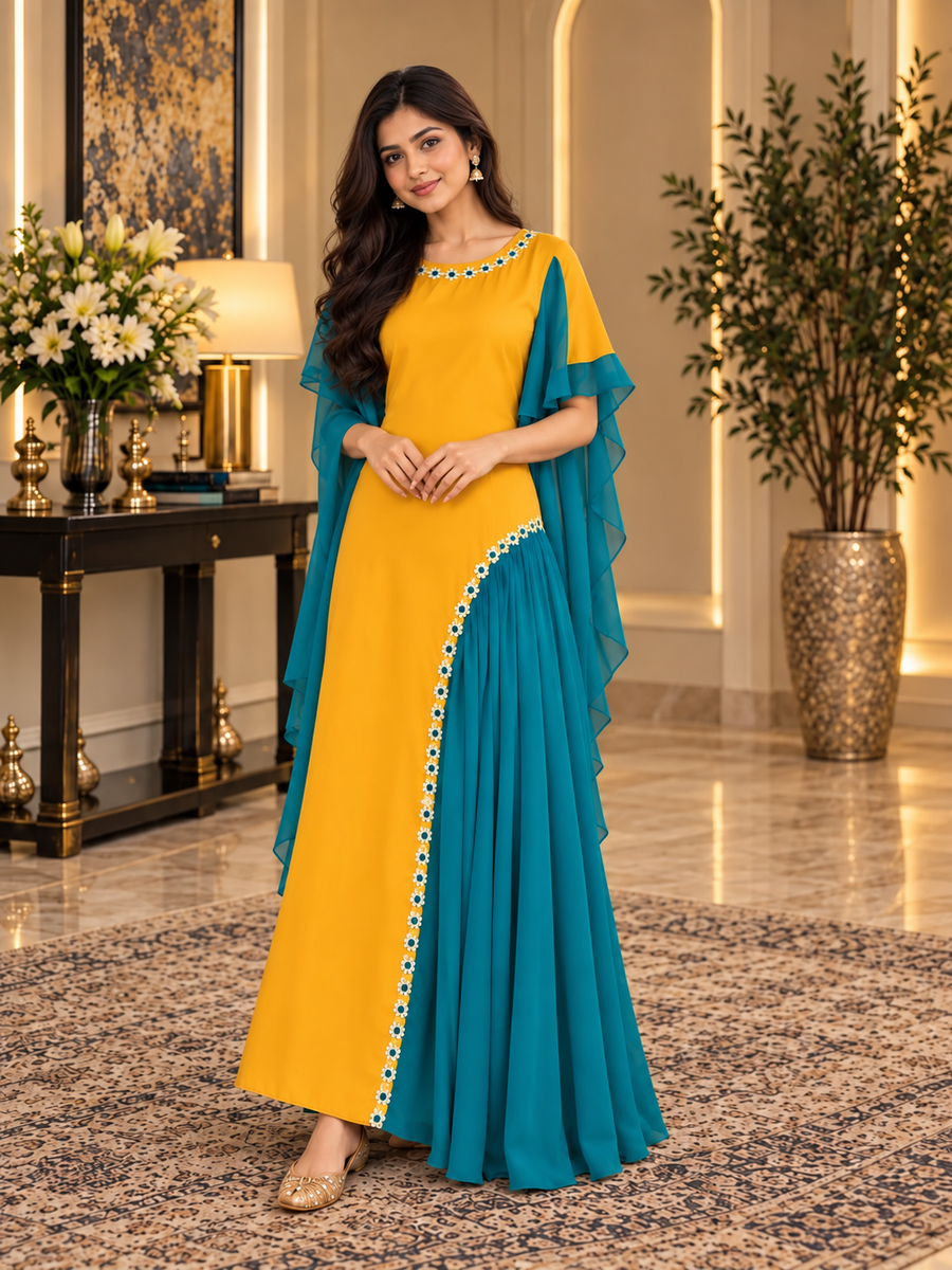 Color Contrasted Stylish Cuts Dress