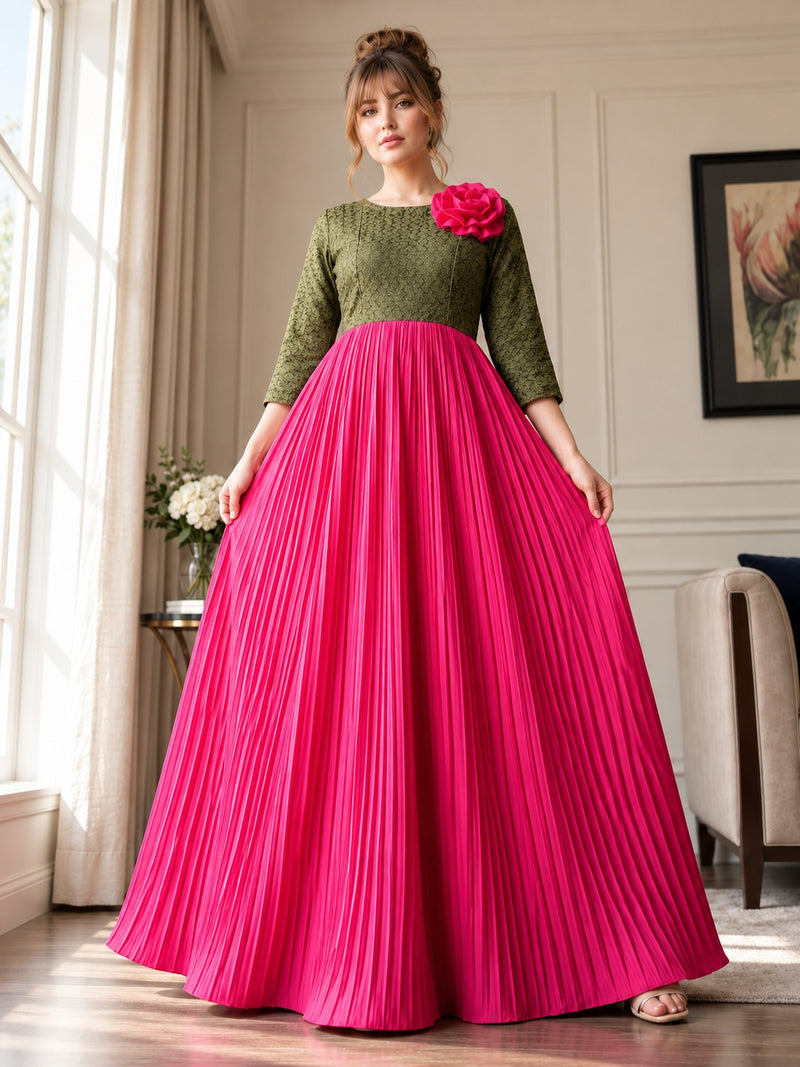 Color Contrasted 3D Flower Maxi