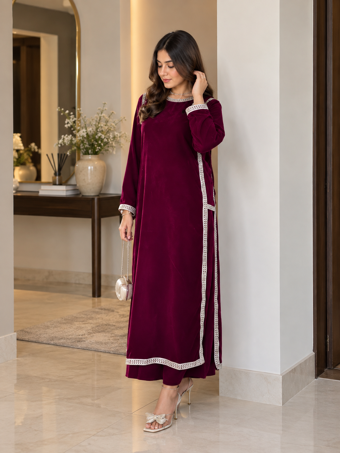 Maroon Stylish Cuts Trending Dress