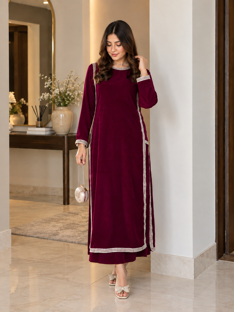 Maroon Stylish Cuts Trending Dress