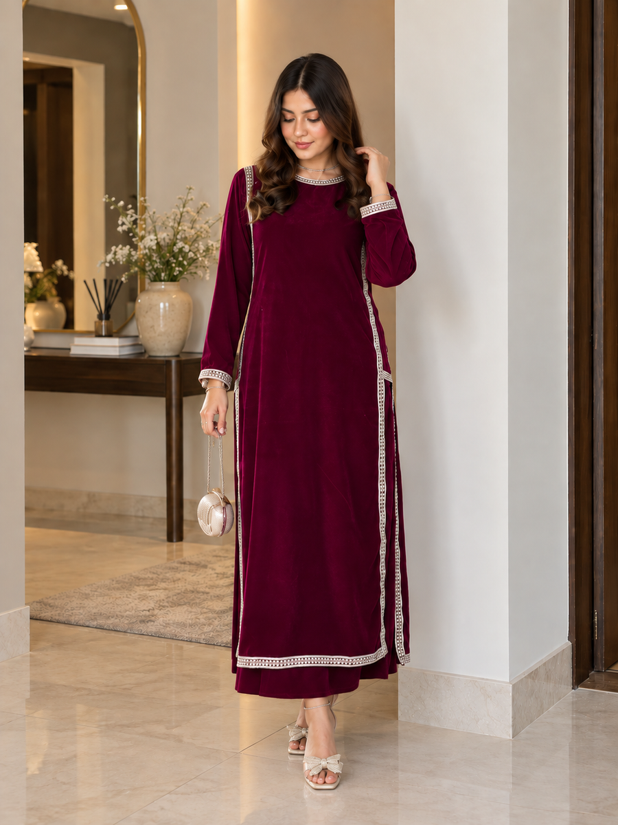 Maroon Stylish Cuts Trending Dress