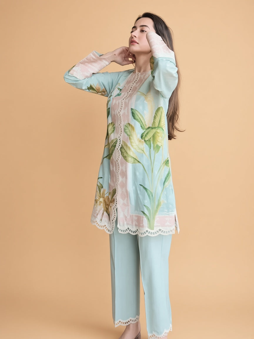 Women’s Blue Printed Dress (03 Piece)
