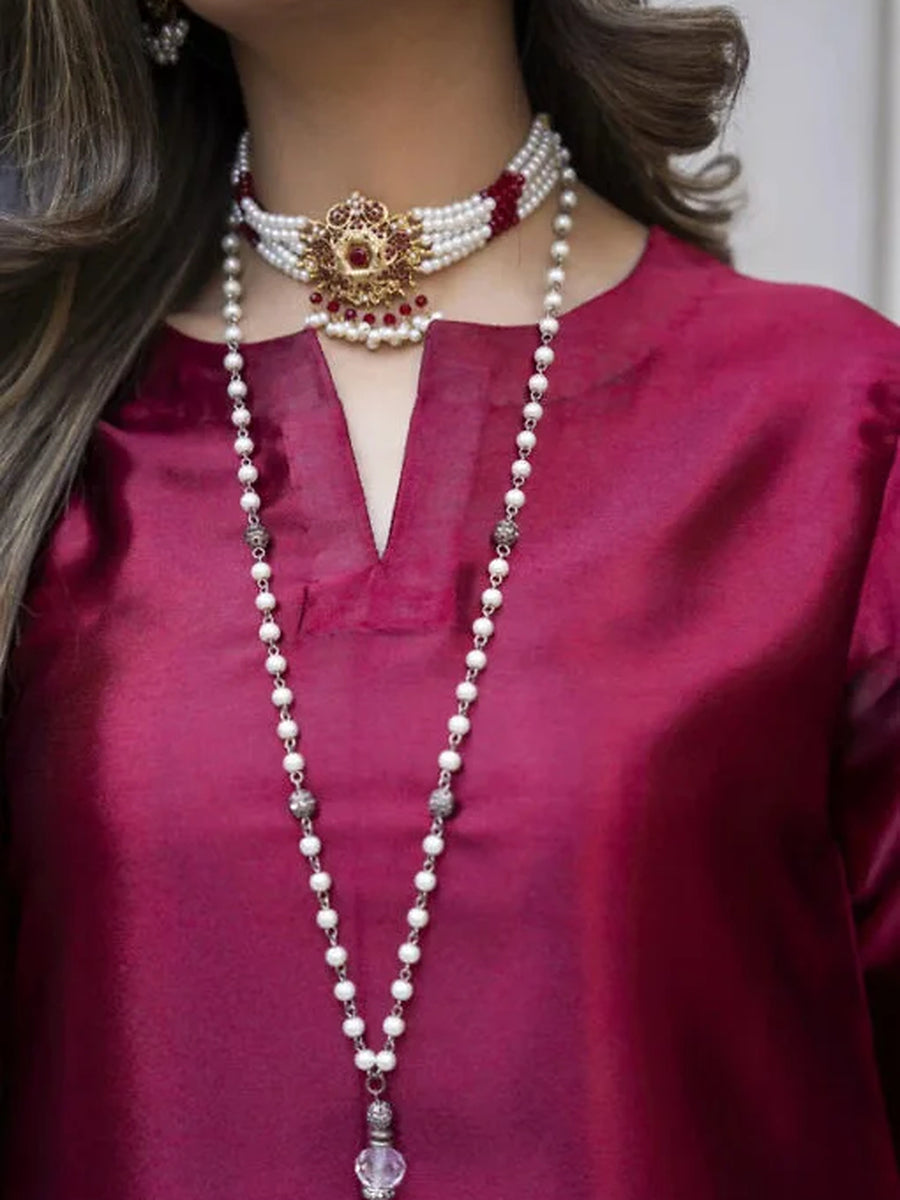 Women Maroon Fashionable Farshi Dress (03 Piece)