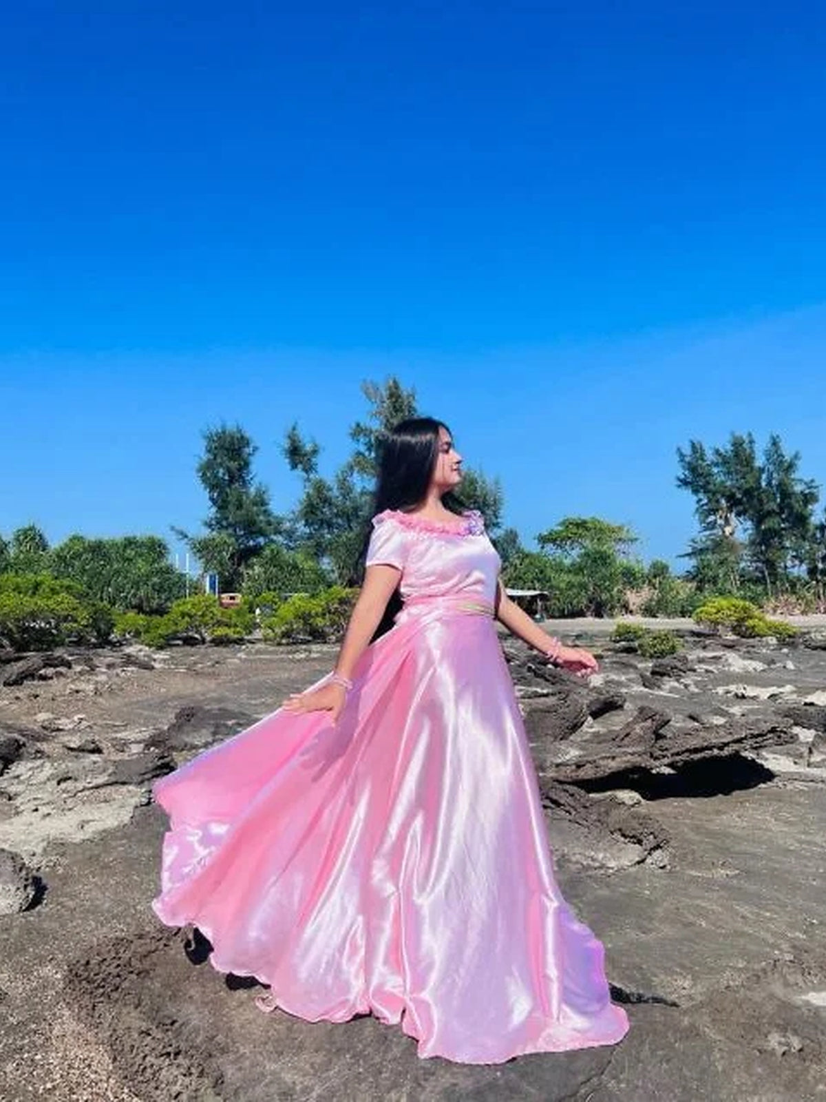 Baby Pink Heavy Flare Silk Maxi