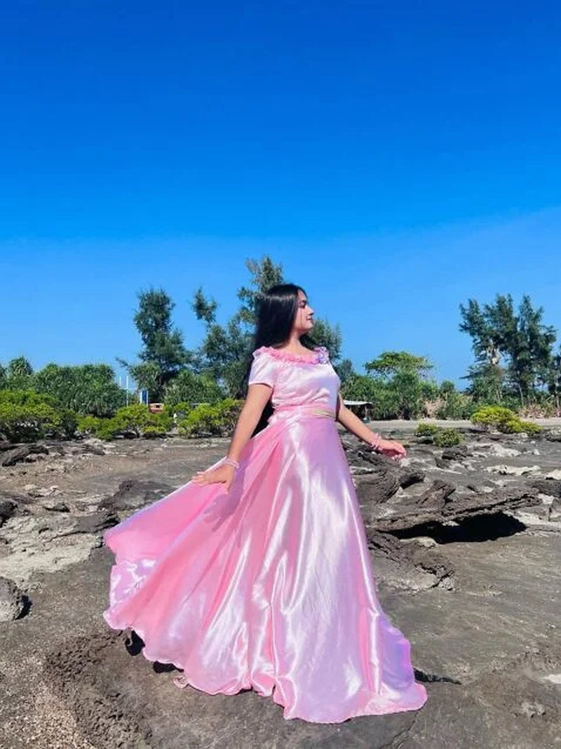 Baby Pink Heavy Flare Silk Maxi