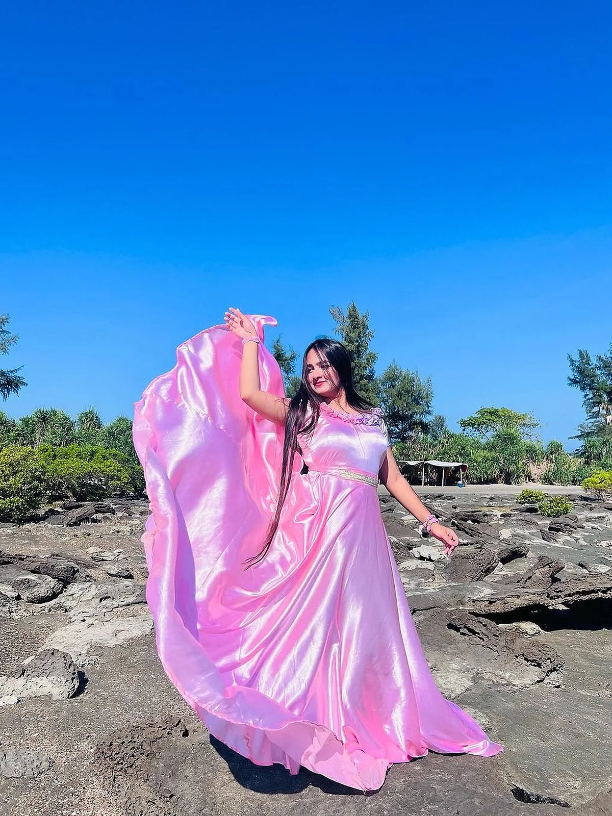 Baby Pink Heavy Flare Silk Maxi