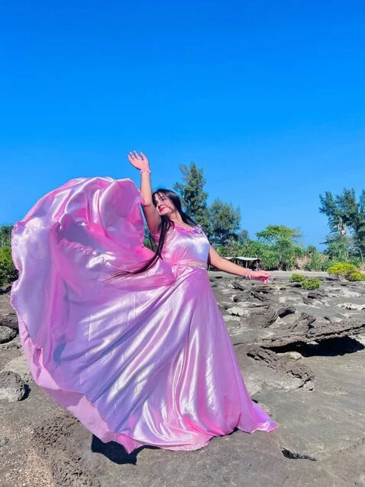 Baby Pink Heavy Flare Silk Maxi