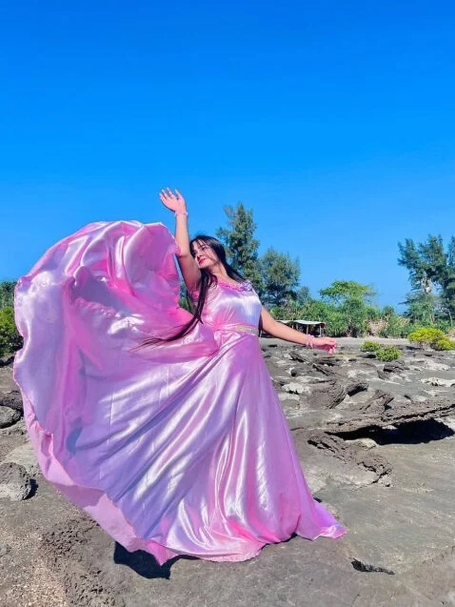 Baby Pink Heavy Flare Silk Maxi