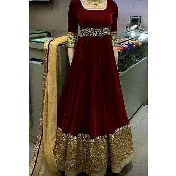 Amazon Com Brown Velvet Winter Bridal Long Anarkali Gown Muslim Wedding Salwar Kameez Dress Pakistani Indian 7296 Home Improvement