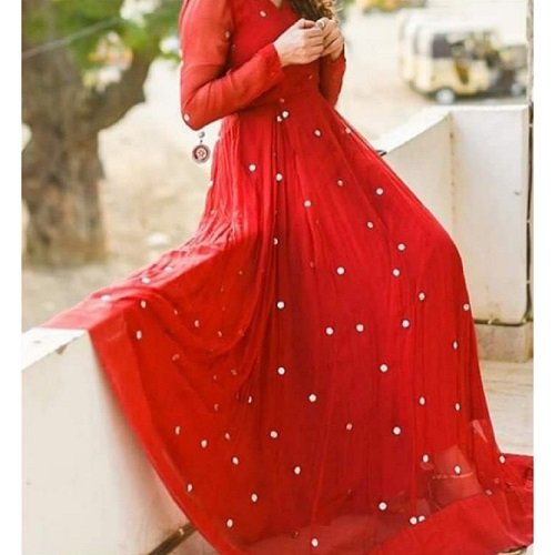 red chiffon maxi dress