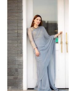 Grey Chiffon Saree With Banarsi Blouse
