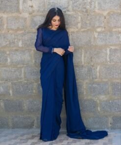 Blue Chiffon Mirror Touch Saree