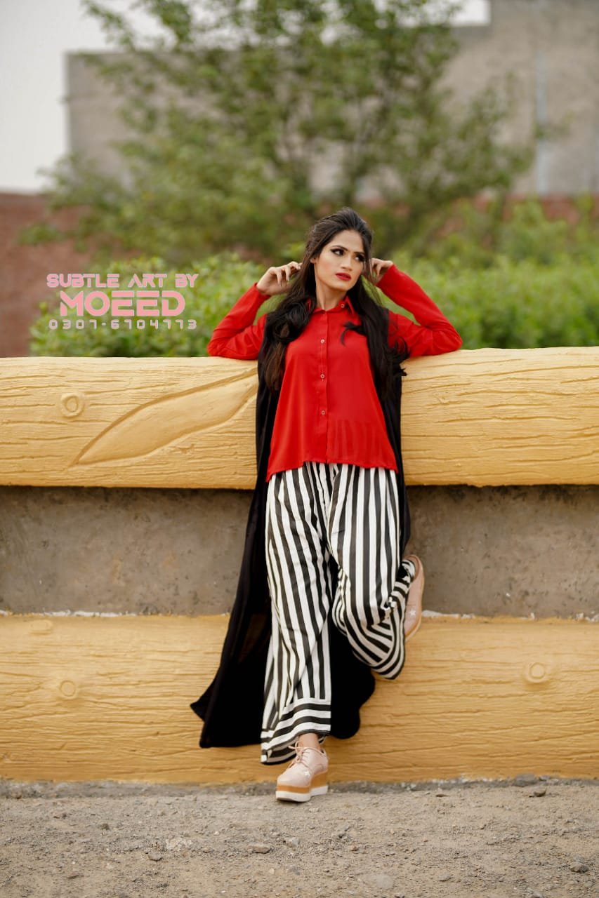 Red Shirt & Zebra Lining Trouser With Black Upper – Faash Wear