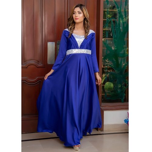Blue Maxi With Silver Sequin Touch – Faash Wear