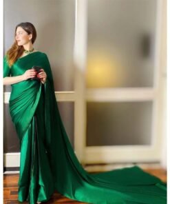 Stitched Green Silk Long Pallu Saree