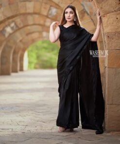 Black Silk Saree With Sequin Blouse & Borders