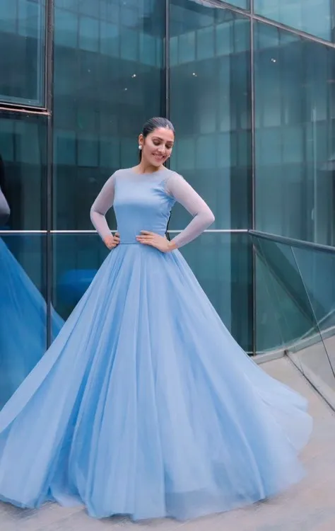 Sky Blue Chiffon Heavy Flare Maxi