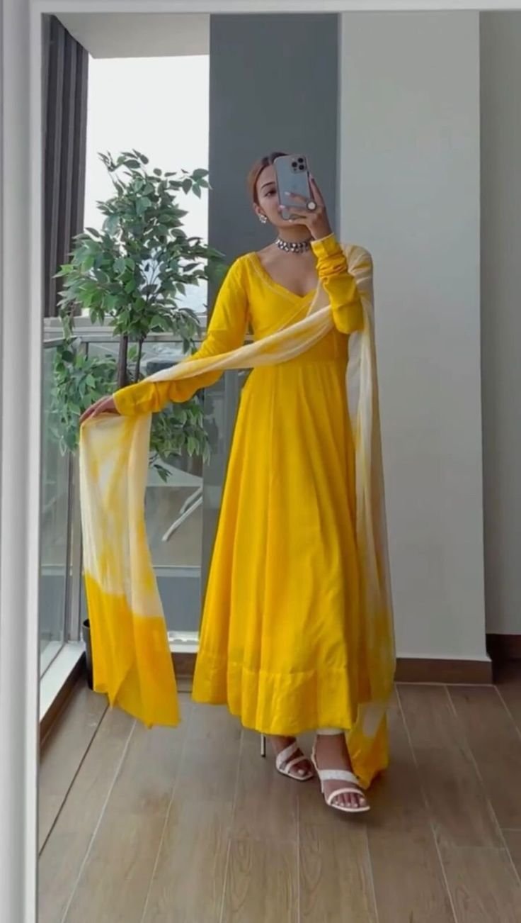 Faux Georgette Plain Festive Wear Anarkali Suit In Yellow – Rajyogam