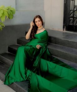 Stiched Green Color Traditional Saree